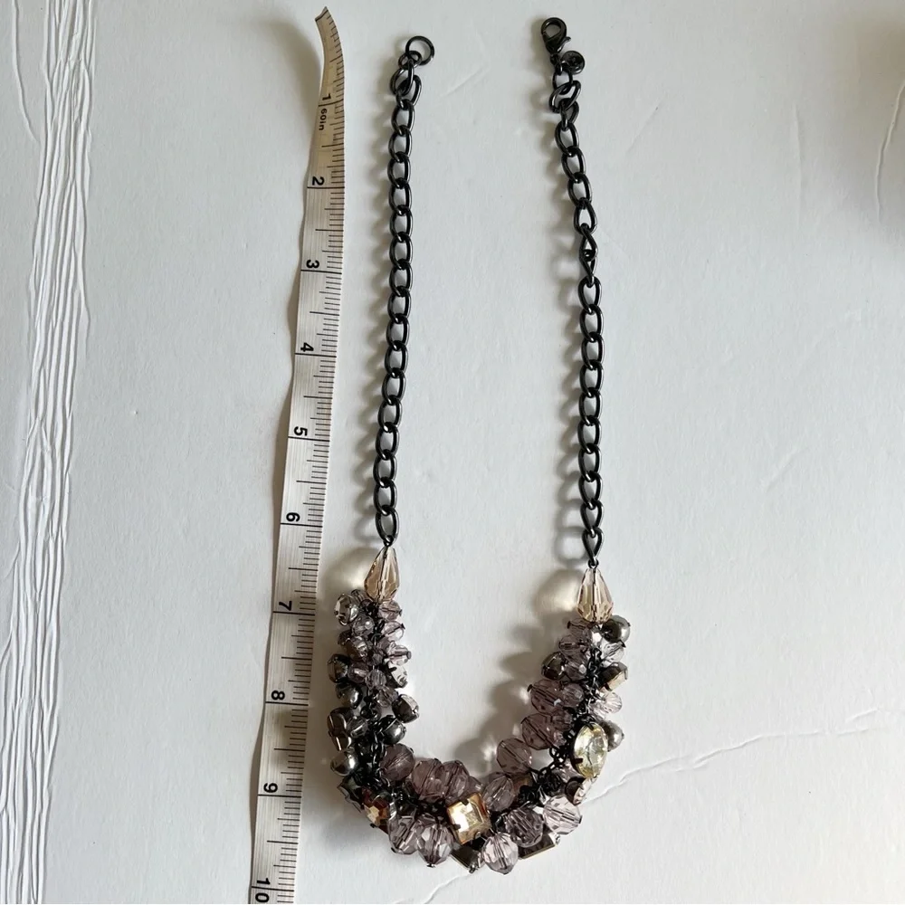 Loft multicolor beaded statement‎ necklace gunmetal chain chunky gemstones
